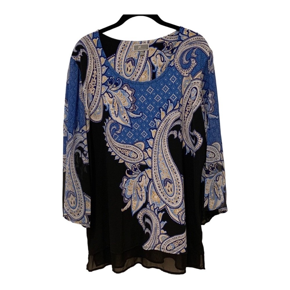 JM Collection Black & Blue Tunic Dress Jewels Detail Sz XL